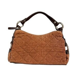 Tommy Hilfiger Brown Quilted Corduroy Small Bag with Leather and Silver Accents